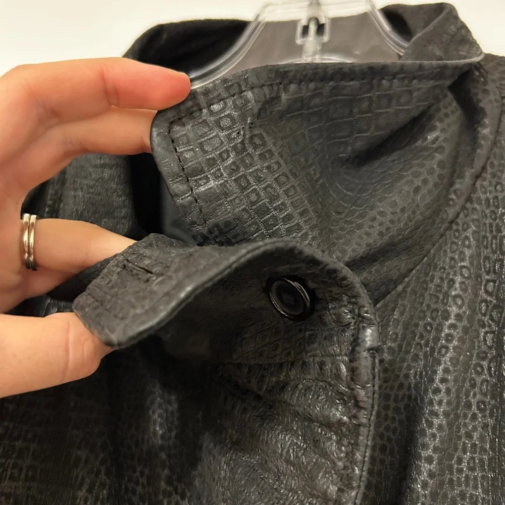 Pelle New York Milano Mens Black Embossed Leather Bomber Jacket Size‎ L
